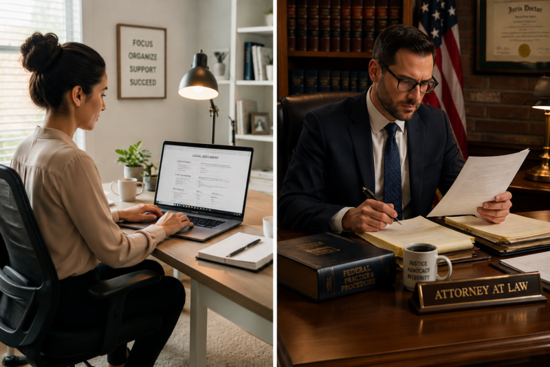 Remote legal assistant working for US law firm from home office